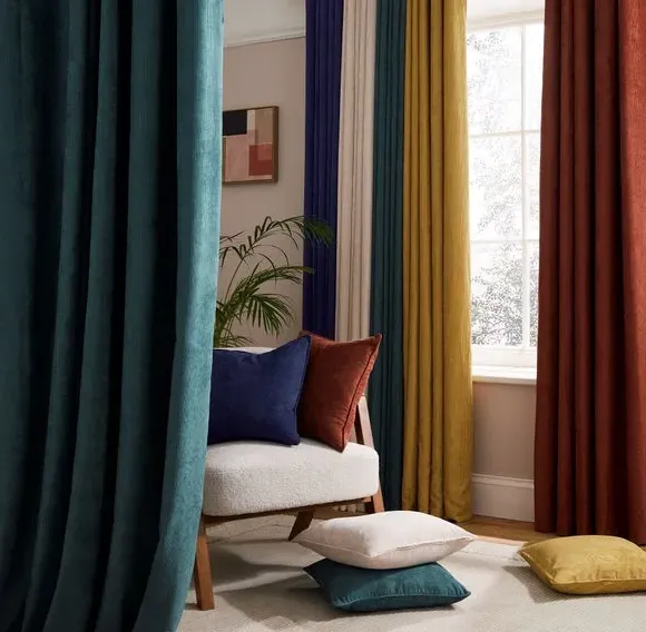 Cord Eyelet Curtains - Peacock, Polyester