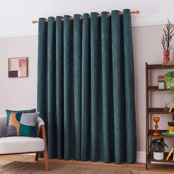 Cord Eyelet Curtains - Peacock, Polyester