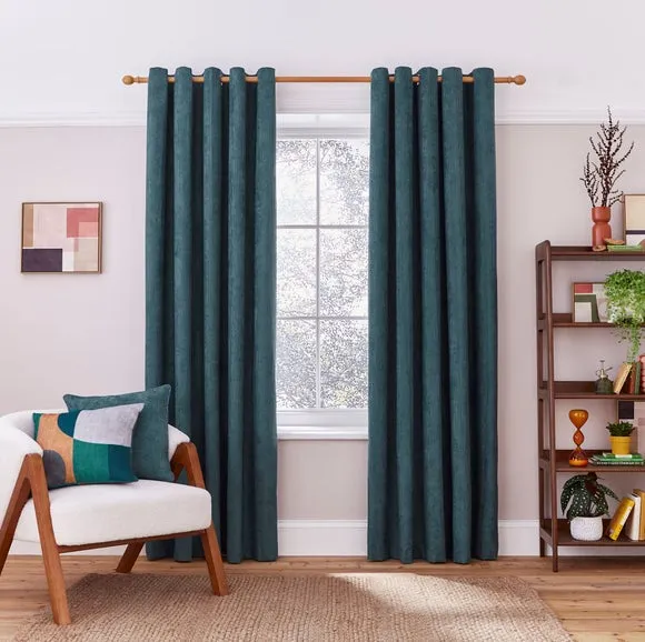 Cord Eyelet Curtains - Peacock, Polyester