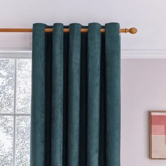 Cord Eyelet Curtains - Peacock, Polyester