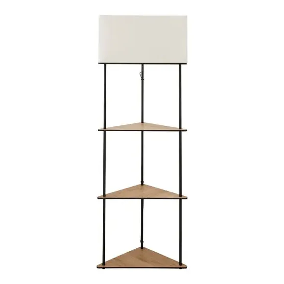 Corner Shelved Floor Lamp - Light Wood, Black