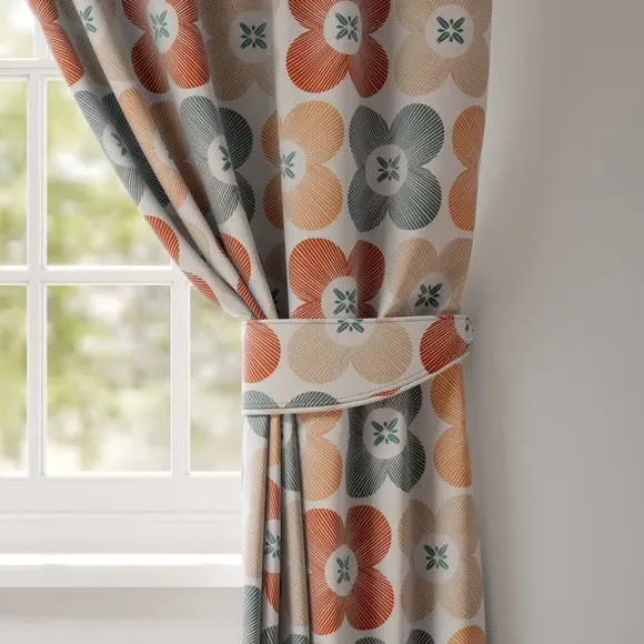 Curtain Tieback with Daisy Motif - Pacific, Cotton