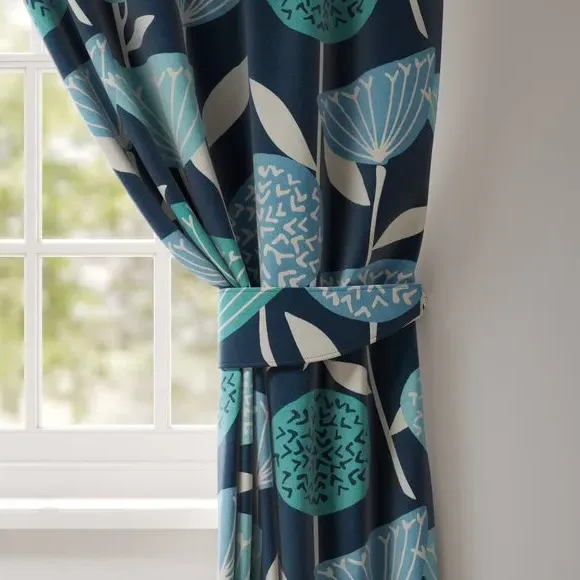 Curtain Tieback with Geometric Pattern - Blue image