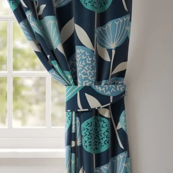 Curtain Tieback with Geometric Pattern - Blue
