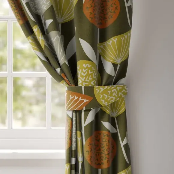 Curtain Tieback with Geometric Pattern - Olive