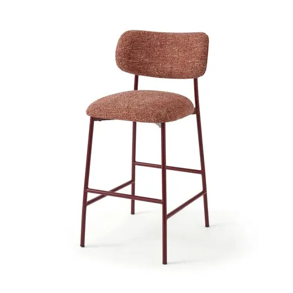 Curved Barstool with Upholstery - Burgundy, Boucle