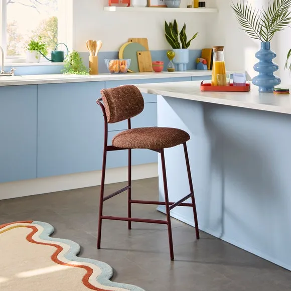Curved Barstool with Upholstery - Burgundy, Boucle image