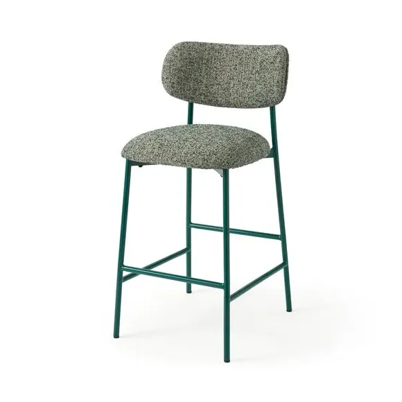 Curved Barstool with Upholstery - Emerald, Boucle
