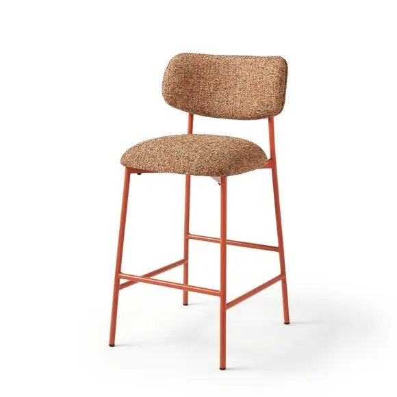 Curved Barstool with Upholstery - Orange, Boucle