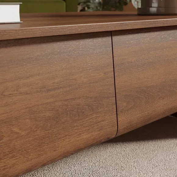 Curved Coffee Table with Drawers - Dark Wood