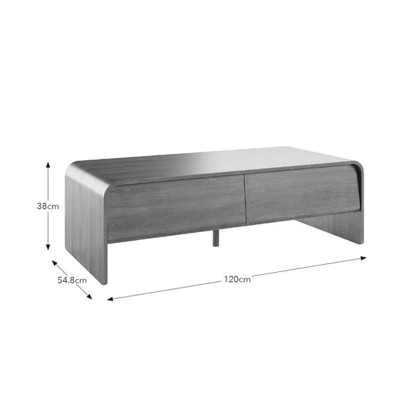 Curved Coffee Table with Drawers - Dark Wood