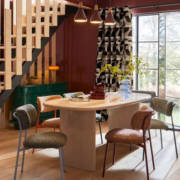Dining Chair with Upholstered Seat - Burgundy, Boucle
