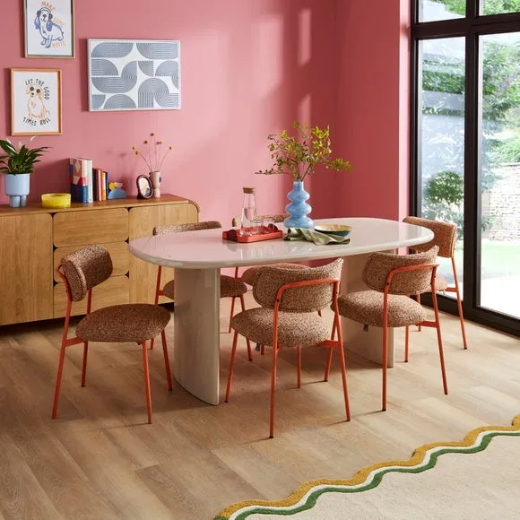 Dining Chair with Upholstered Seat - Orange, Boucle