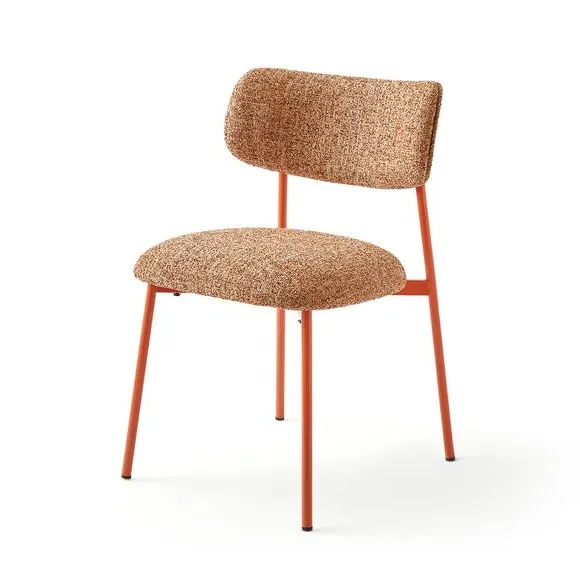 Dining Chair with Upholstered Seat - Orange, Boucle