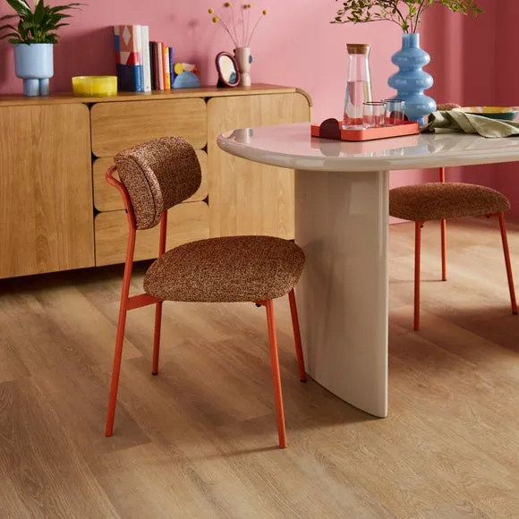 Dining Chair with Upholstered Seat - Orange, Boucle
