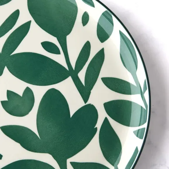 Dinner Plate with Floral Pattern - Green, Stoneware