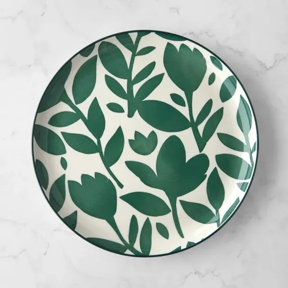 Dinner Plate with Floral Pattern - Green, Stoneware image
