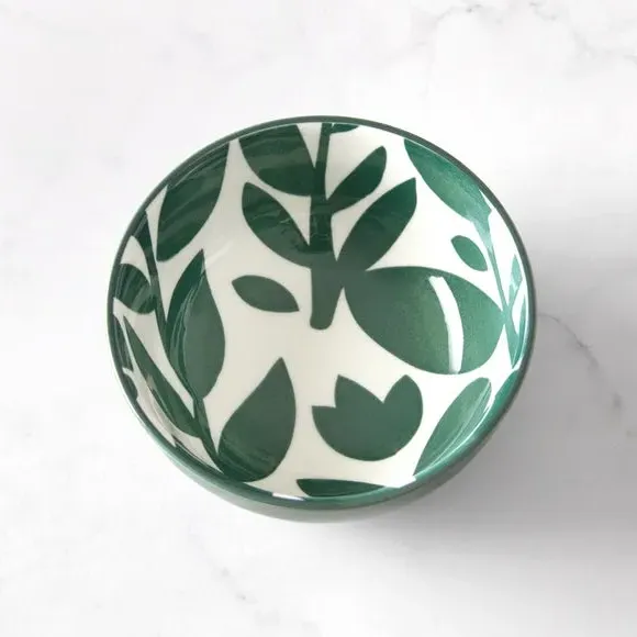 Dip Bowl with Floral Pattern - Green, Stoneware