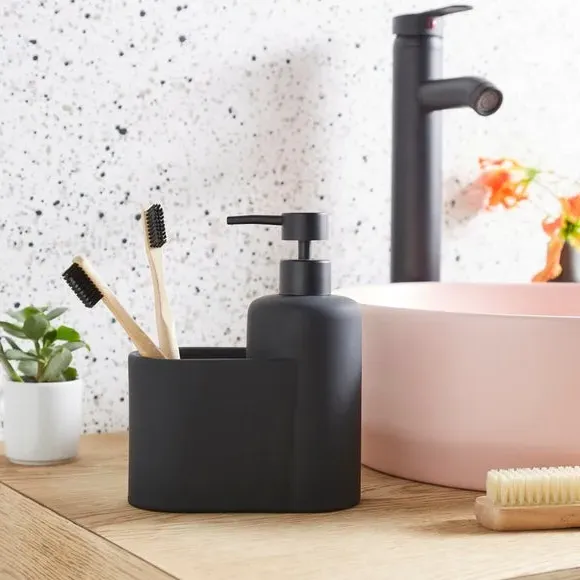 Duo Soap Dispenser with Storage - Black, Ceramic image
