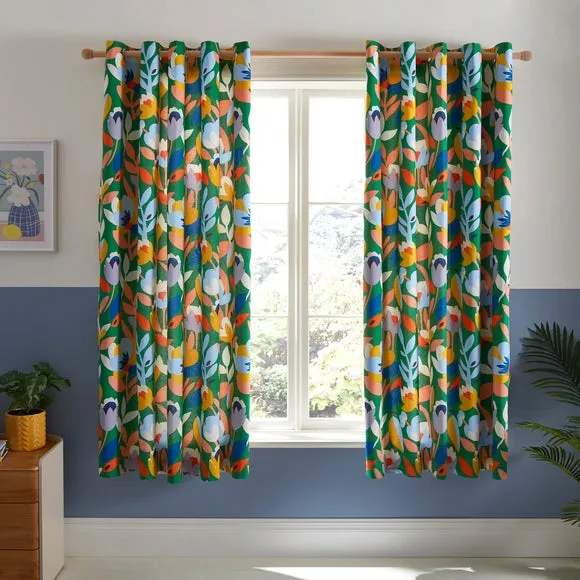 Eyelet Curtains Folk-Art Design - Multicolor, Cotton