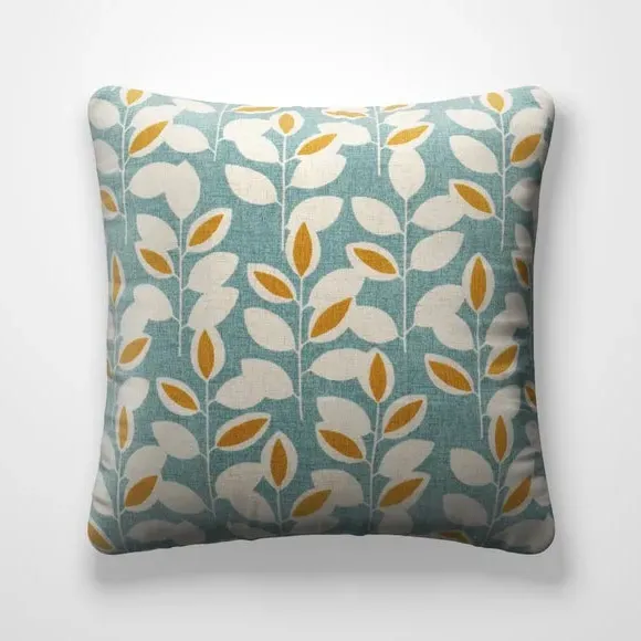 Floral Cushion Cover with Piped Edge - Duckegg