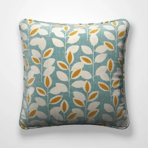 Floral Cushion Cover with Piped Edge - Duckegg