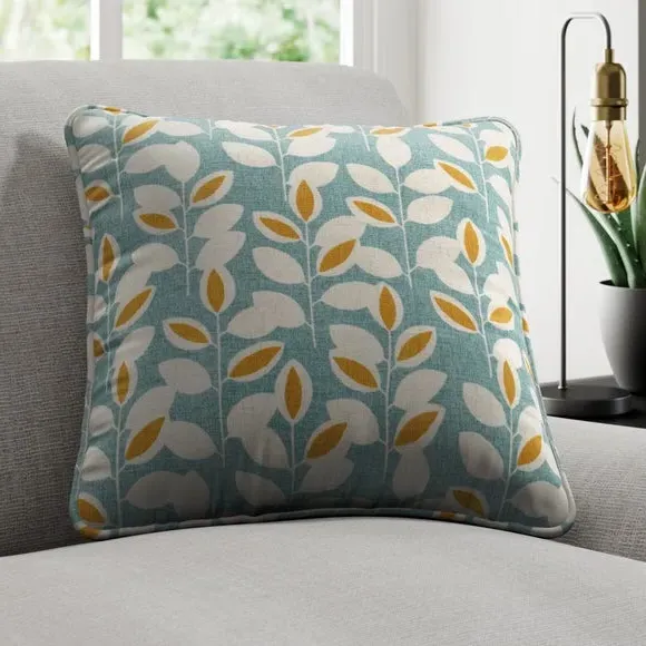 Floral Cushion Cover with Piped Edge - Duckegg