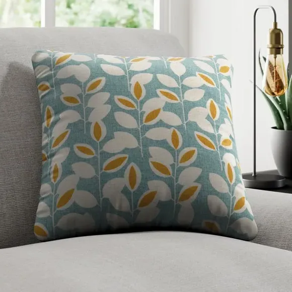 Floral Cushion Cover with Piped Edge - Duckegg image