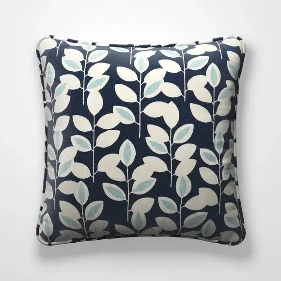 Floral Cushion Cover with Piped Edge - Navy