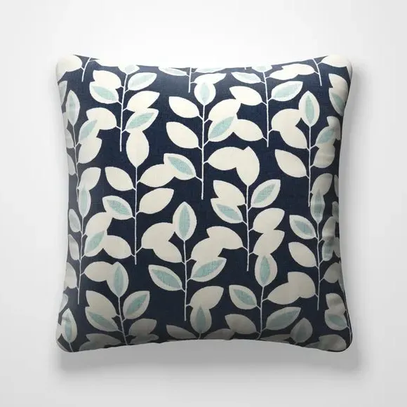 Floral Cushion Cover with Piped Edge - Navy