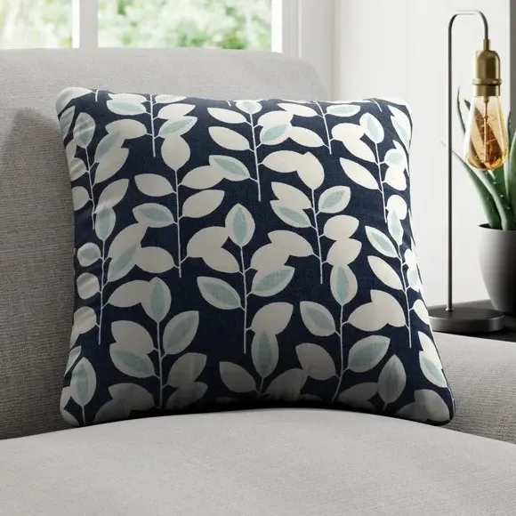 Floral Cushion Cover with Piped Edge - Navy