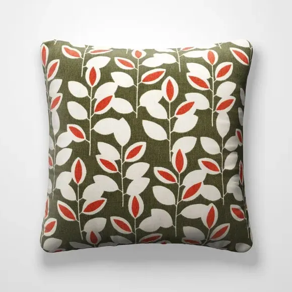 Floral Cushion Cover with Piped Edge - Olive