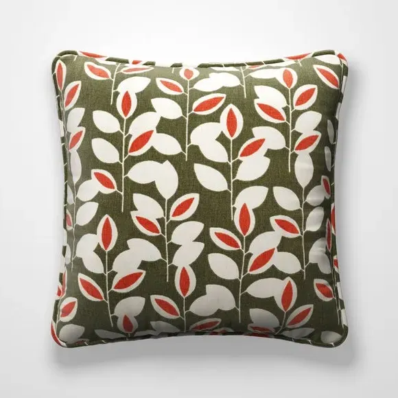 Floral Cushion Cover with Piped Edge - Olive