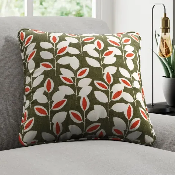 Floral Cushion Cover with Piped Edge - Olive