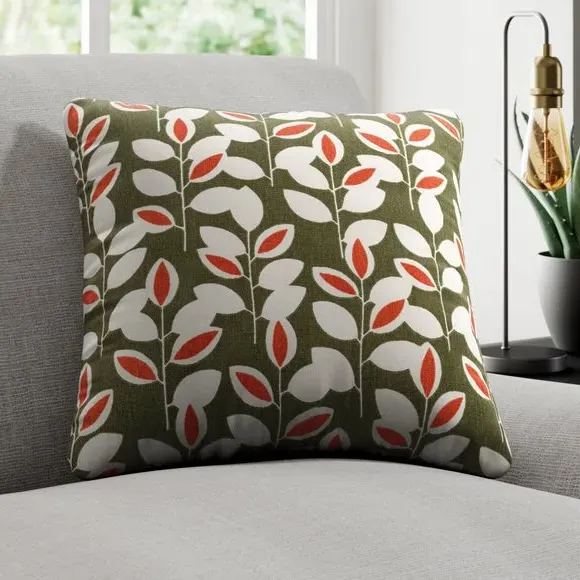 Floral Cushion Cover with Piped Edge - Olive