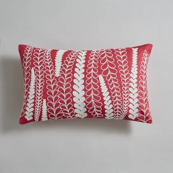 Floral Embroidered Cushion - Fuschia, Polyester
