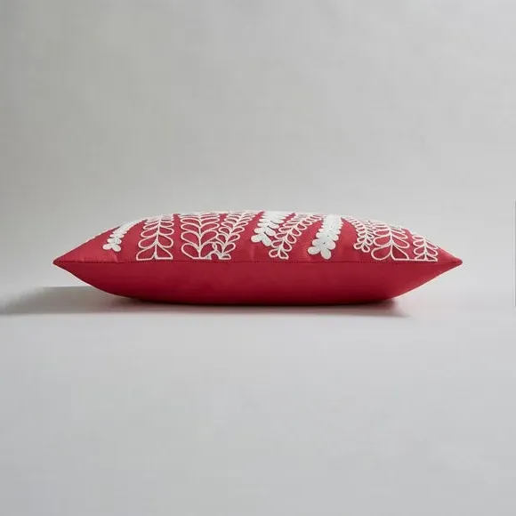 Floral Embroidered Cushion - Fuschia, Polyester