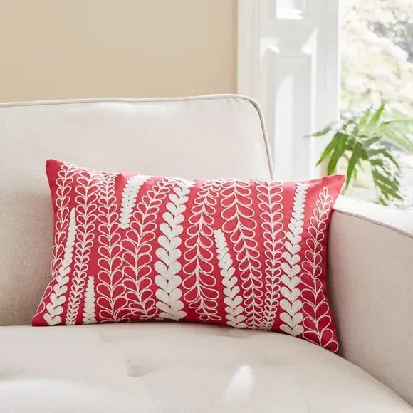 Floral Embroidered Cushion - Fuschia, Polyester image