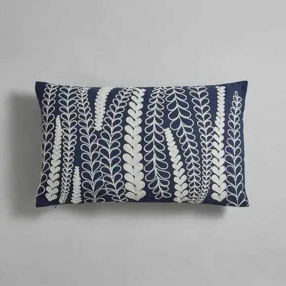 Floral Embroidered Cushion - Navy, Polyester