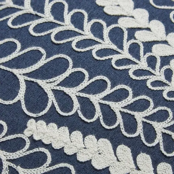 Floral Embroidered Cushion - Navy, Polyester