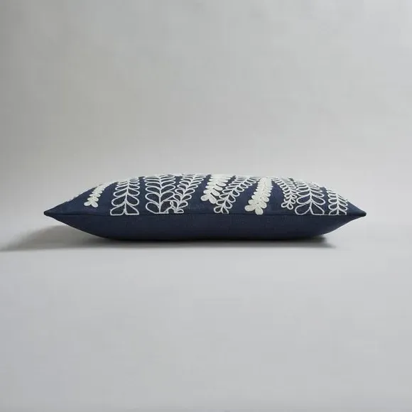 Floral Embroidered Cushion - Navy, Polyester