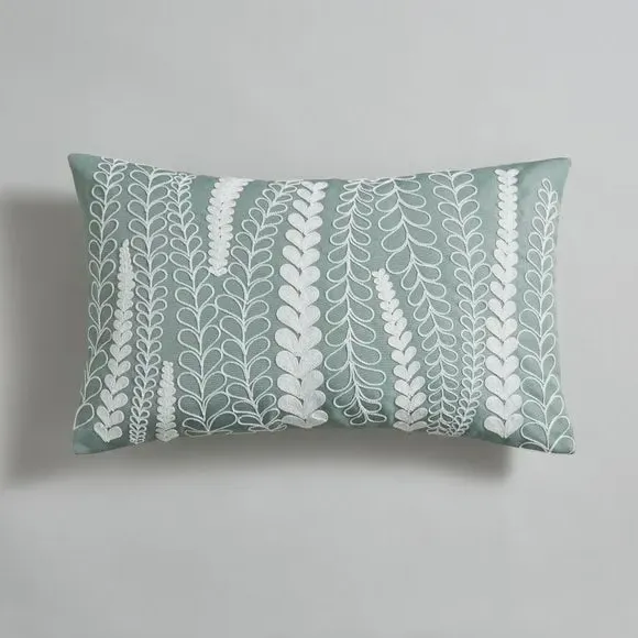 Floral Embroidered Cushion - Sage, Polyester