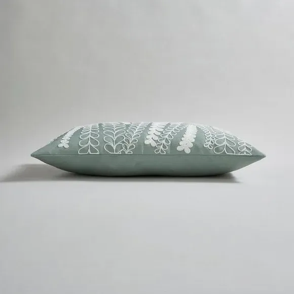 Floral Embroidered Cushion - Sage, Polyester