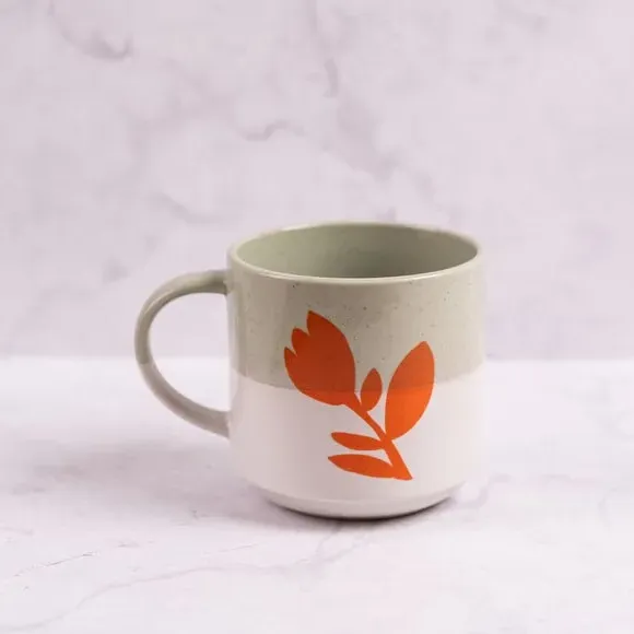 Floral Mug with Dipped Design - Green, Ceramic image