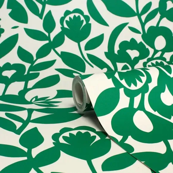 Floral Wallpaper Matte Finish - Green, Paper