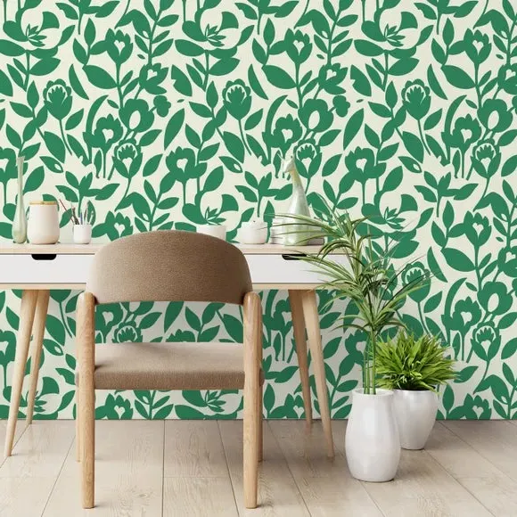 Floral Wallpaper Matte Finish - Green, Paper image