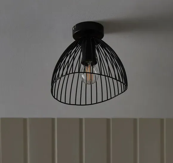 Flush Ceiling Light with Wire Shade - Black