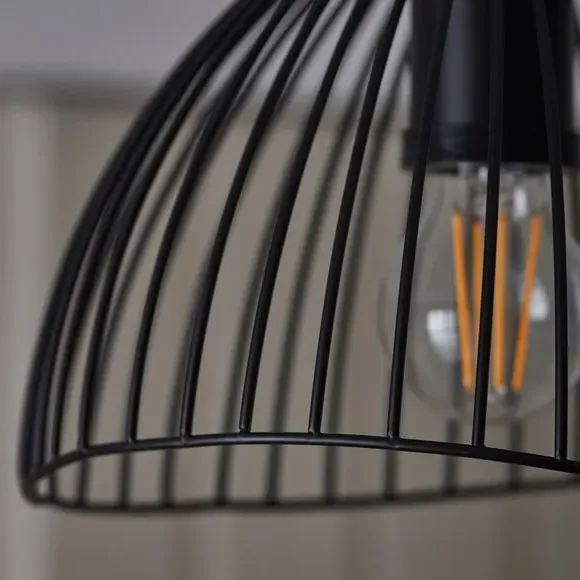 Flush Ceiling Light with Wire Shade - Black