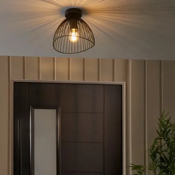 Flush Ceiling Light with Wire Shade - Black