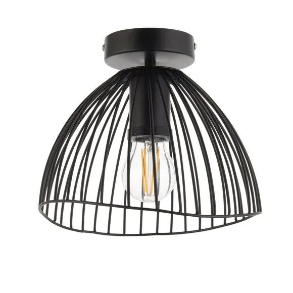 Flush Ceiling Light with Wire Shade - Black